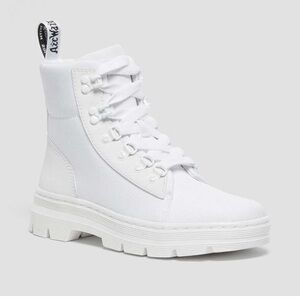 Dr. Martens COMBS WOMEN'S POLY CASUAL BOOTS white canvas Airware US 7
